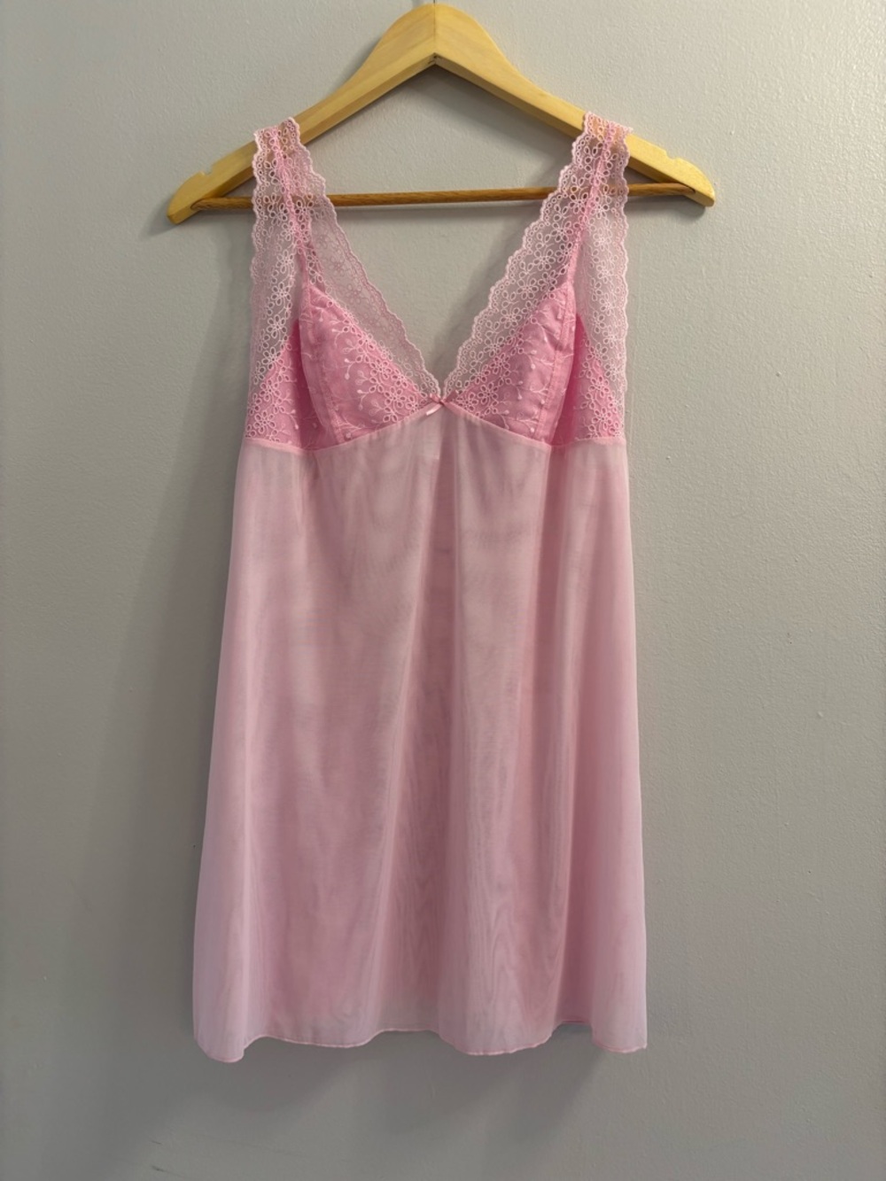 Vintage 2005 Gap Body Pink Lace Mesh Babydoll Nightgown Coquette Y2K Large